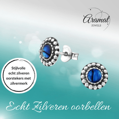 Zilveren Blauw Abalone Oorbellen 8 mm - oor1082 - 30786 - Oorbellen kopen# - 8mm - 925 Zilver - Abalone