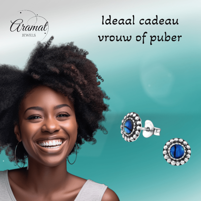 Zilveren Blauw Abalone Oorbellen 8 mm - oor1082 - 30786 - Oorbellen kopen# - 8mm - 925 Zilver - Abalone