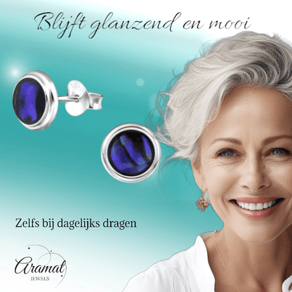 Zilveren Blauwe Abalone Damesoorbellen 8 mm - oor4760 - 30896 - Oorbellen kopen# - 8mm - 925 Zilver - Abalone