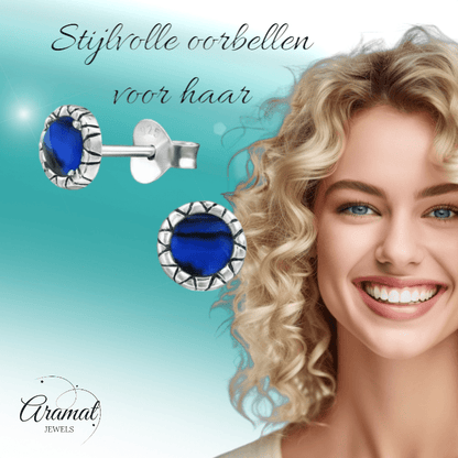 Zilveren Blauwe Abalone Oorbellen 5 mm - oor2885 - 30950 - Oorbellen kopen# - 5mm - 925 Zilver - Abalone