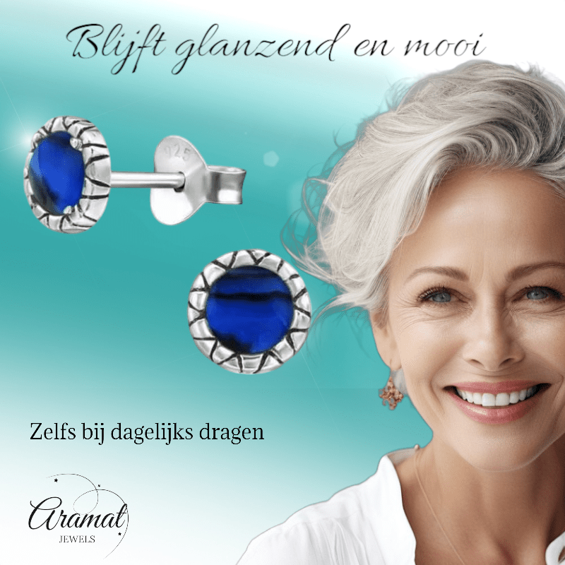 Zilveren Blauwe Abalone Oorbellen 5 mm - oor2885 - 30950 - Oorbellen kopen# - 5mm - 925 Zilver - Abalone