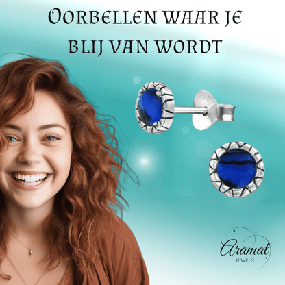 Zilveren Blauwe Abalone Oorbellen 5 mm - oor2885 - 30950 - Oorbellen kopen# - 5mm - 925 Zilver - Abalone