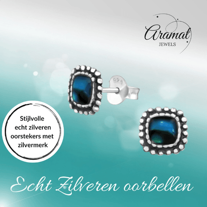 Zilveren Blauwe Abalone Oorbellen 7 mm - oor4759 - 31211 - Oorbellen kopen# - 7mm - 925 Zilver - Abalone
