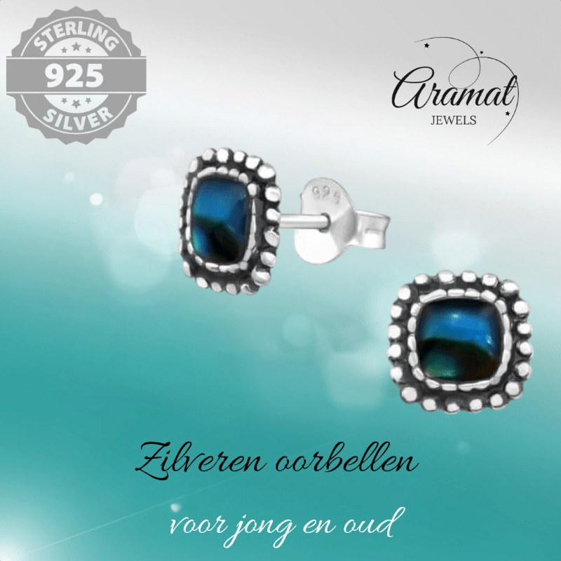 Zilveren Blauwe Abalone Oorbellen 7 mm - oor4759 - 31211 - Oorbellen kopen# - 7mm - 925 Zilver - Abalone