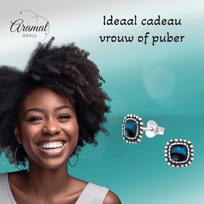 Zilveren Blauwe Abalone Oorbellen 7 mm - oor4759 - 31211 - Oorbellen kopen# - 7mm - 925 Zilver - Abalone