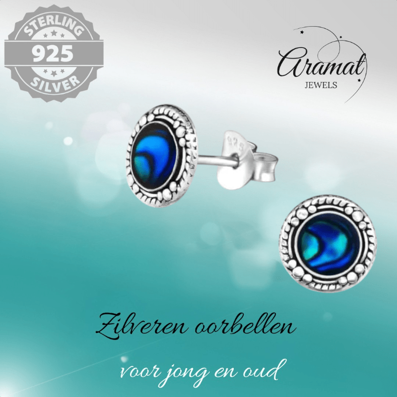 Zilveren Blauwe Abalone Oorbellen 8 mm - oor4476 - 30902 - Oorbellen kopen# - 8mm - 925 Zilver - Abalone