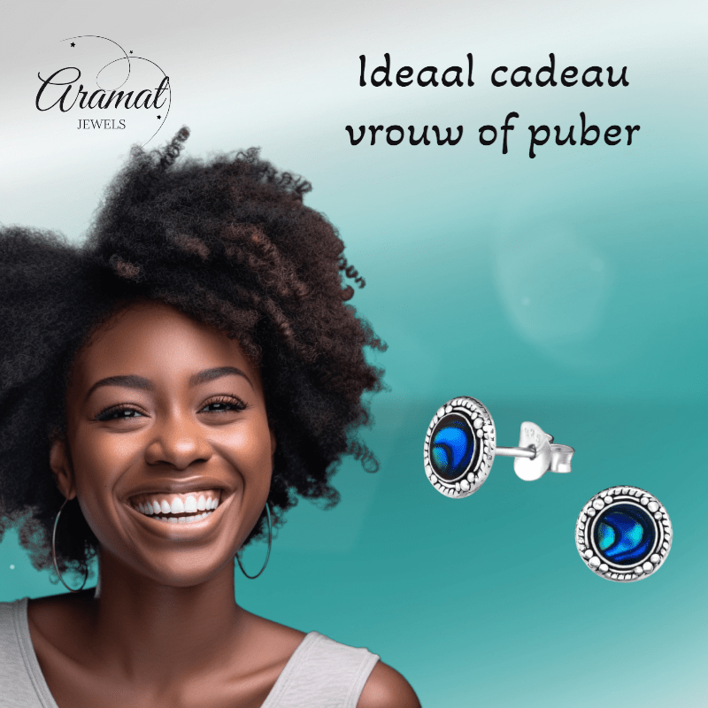 Zilveren Blauwe Abalone Oorbellen 8 mm - oor4476 - 30902 - Oorbellen kopen# - 8mm - 925 Zilver - Abalone