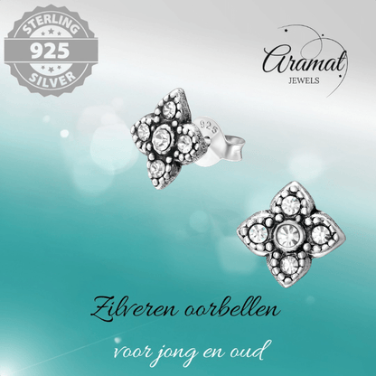 Zilveren Bloem Oorstekers - 9mm - Transparant Kristal - oor1851 - 36641 - Oorbellen kopen# - 925 Zilver - 9mm - alles