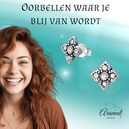 Zilveren Bloem Oorstekers - 9mm - Transparant Kristal - oor1851 - 36641 - Oorbellen kopen# - 925 Zilver - 9mm - alles