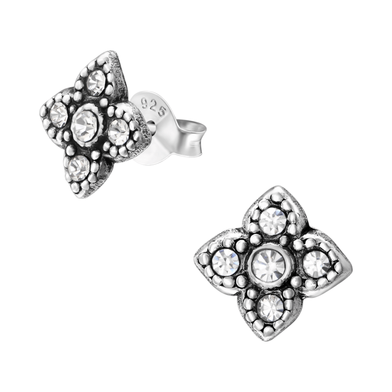 Zilveren Bloem Oorstekers - 9mm - Transparant Kristal - oor1851 - 36641 - Oorbellen kopen# - 925 Zilver - 9mm - alles