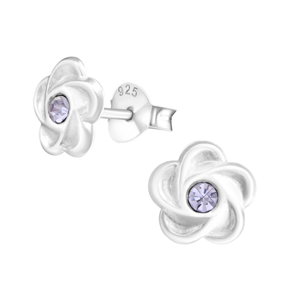 Zilveren bloem oorstekers lila kristal 7mm - Aramat Jewels - Oorbellen - cadeautip