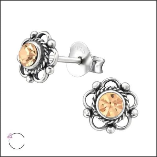 Zilveren Bloemoorbellen Oranje 7 mm - oor1288 - 30072 - Oorbellen kopen# - 7mm - 925 Zilver - alles