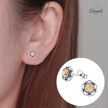 Zilveren Bloemoorbellen Oranje 7 mm - oor1288 - 30072 - Oorbellen kopen# - 7mm - 925 Zilver - alles