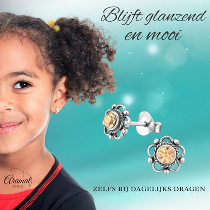 Zilveren Bloemoorbellen Oranje 7 mm - oor1288 - 30072 - Oorbellen kopen# - 7mm - 925 Zilver - alles