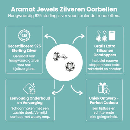 Zilveren Bloemoorbellen Transparant 7 mm - Aramat Jewels - Oorbellen - cadeautip
