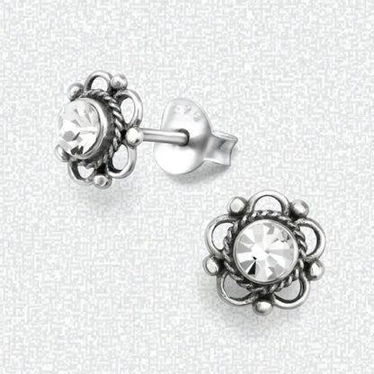 Zilveren Bloemoorbellen Transparant 7 mm - Aramat Jewels - Oorbellen - cadeautip