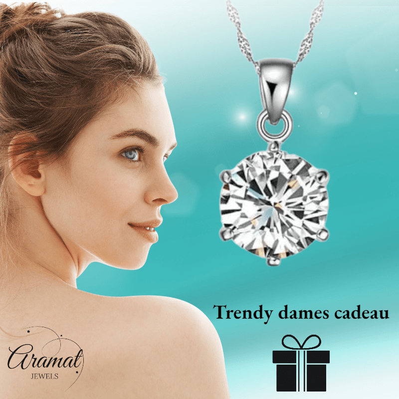 Zilveren Dames Halsketting met Ronde Zirkonia - Aramat Jewels - Halskettingen - cadeautip