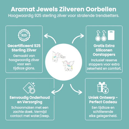 Zilveren Eenhoorn Kinderoorbellen - Unicorn Geschenk - Aramat Jewels - Oorbellen - cadeautip