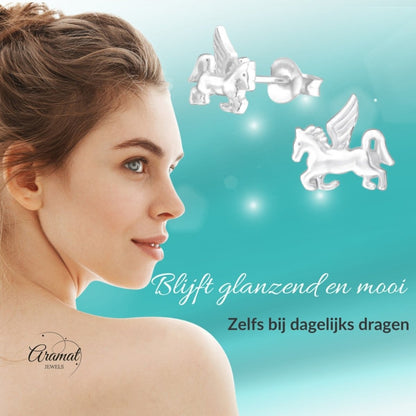 Zilveren Eenhoorn Oorbellen - Cadeau tip Meisje - Aramat Jewels - Oorbellen - cadeautip