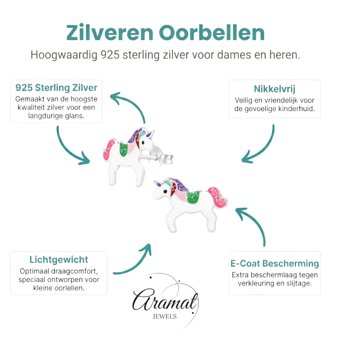 Zilveren Eenhoorn Oorbellen - Cadeau voor Meisje - Aramat Jewels - Oorbellen - cadeautip