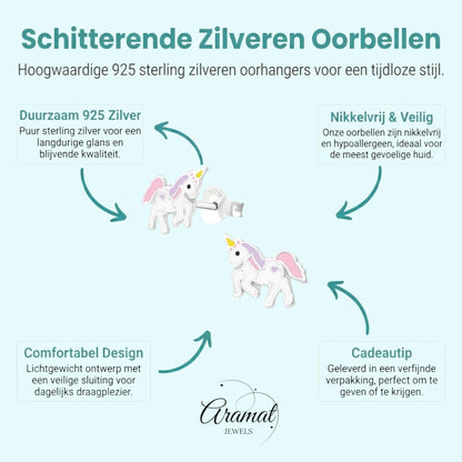 Zilveren Eenhoorn Oorbellen - Favoriet Cadeau Meisje - Aramat Jewels - Oorbellen - cadeautip