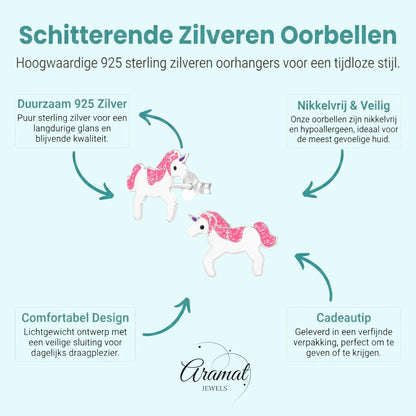 Zilveren Eenhoorn Oorbellen - Kinderoorbellen Cadeau - Aramat Jewels - Oorbellen - cadeautip