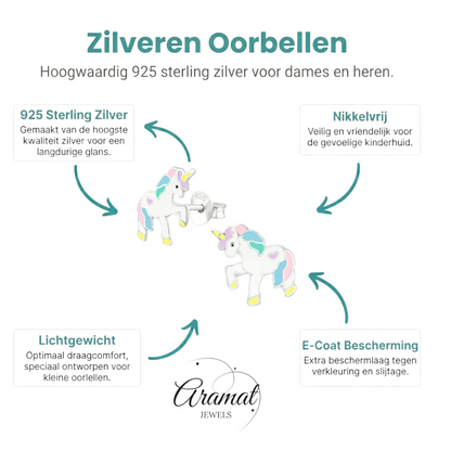 Zilveren Eenhoorn Oorbellen - Kleurrijk Cadeau Meisje - Aramat Jewels - Oorbellen - cadeautip