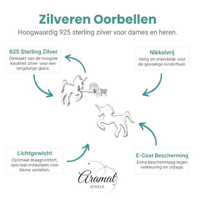 Zilveren Eenhoorn Oorbellen - Tijdloos Cadeau Meisje - Aramat Jewels - Oorbellen - cadeautip
