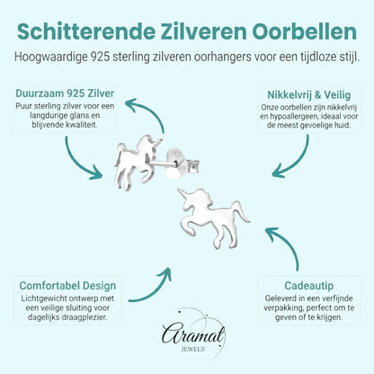Zilveren Eenhoorn Oorbellen - Tijdloos Cadeau Meisje - Aramat Jewels - Oorbellen - cadeautip