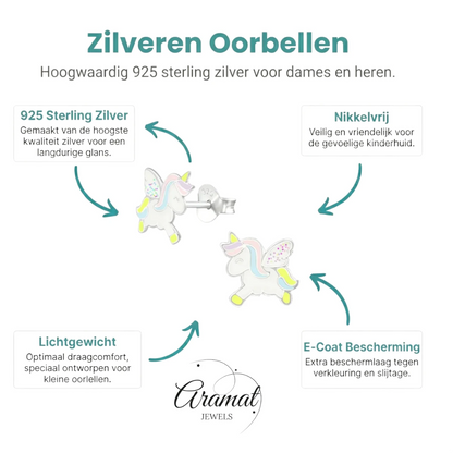Zilveren Eenhoorn Oorbellen - Unicorn oorstekers - Aramat Jewels - Oorbellen - cadeautip