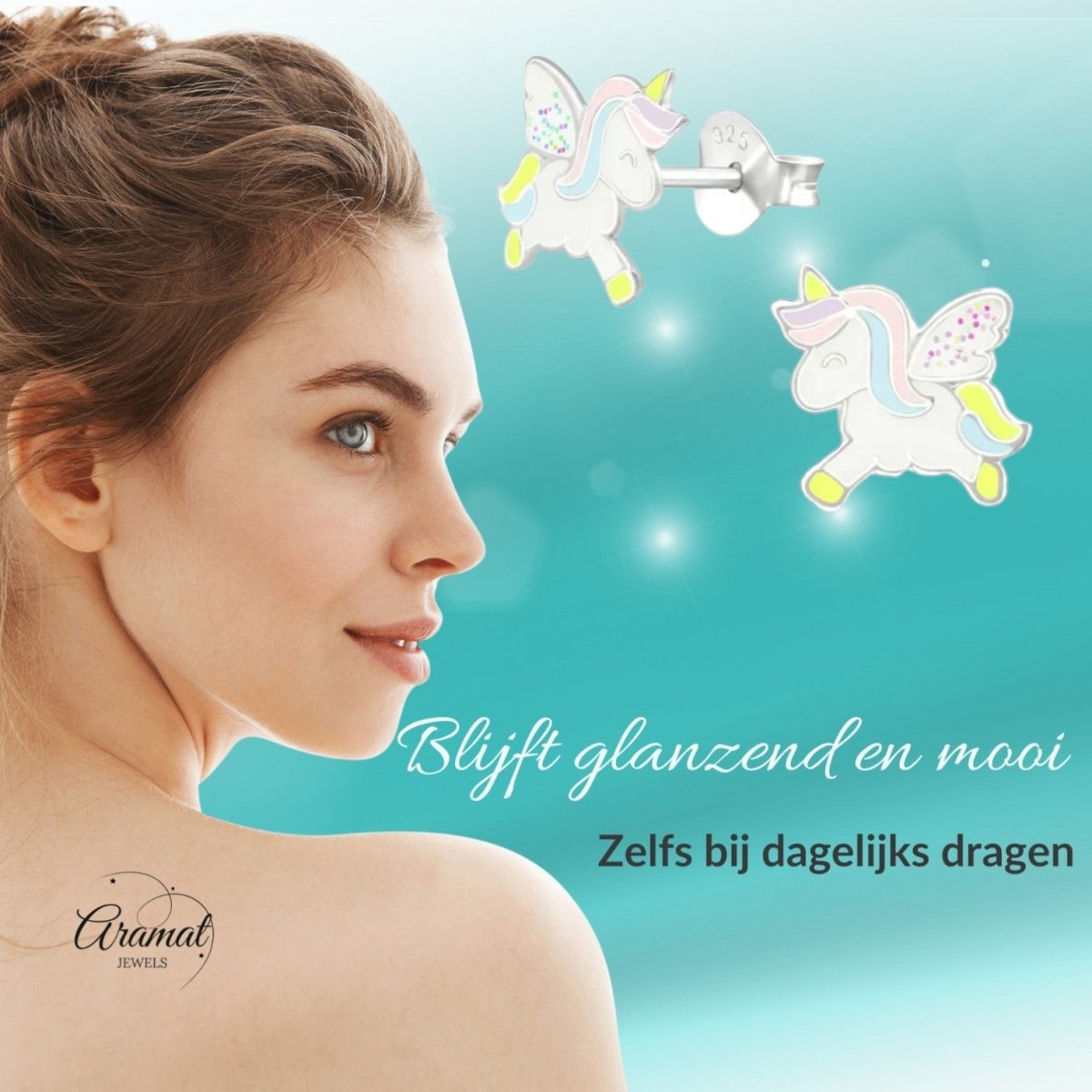 Zilveren Eenhoorn Oorbellen - Unicorn oorstekers - Aramat Jewels - Oorbellen - cadeautip