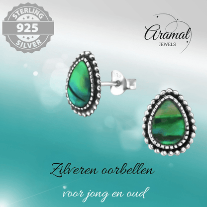 Zilveren Groen Abalone Oorbellen 12x9 mm - oor1721 - 30901 - Oorbellen kopen# - 12mm - 925 Zilver - Abalone