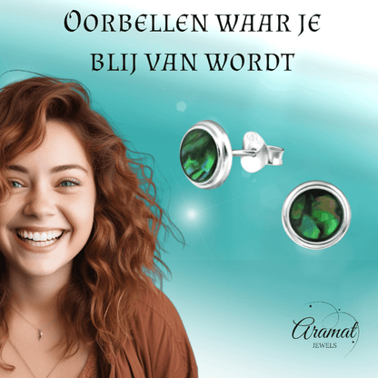 Zilveren Groen Abalone Oorbellen 8 mm - oor4761 - 30896 - Oorbellen kopen# - 8mm - 925 Zilver - Abalone