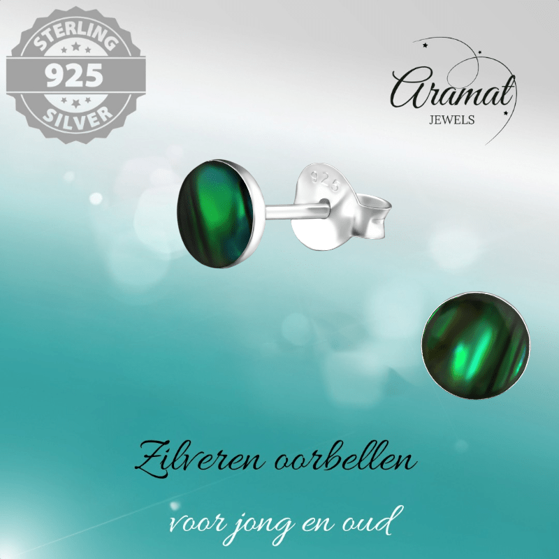 Zilveren Groene Abalone Oorbellen 5.5 mm - oor5184 - 30895 - Oorbellen kopen# - 5.5mm - 925 Zilver - Abalone