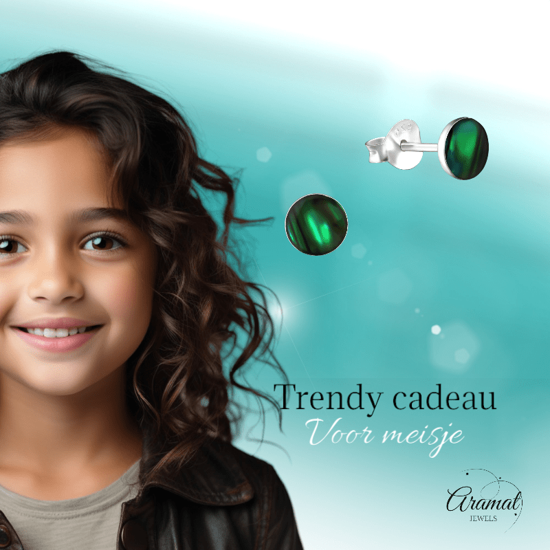 Zilveren Groene Abalone Oorbellen 5.5 mm - oor5184 - 30895 - Oorbellen kopen# - 5.5mm - 925 Zilver - Abalone