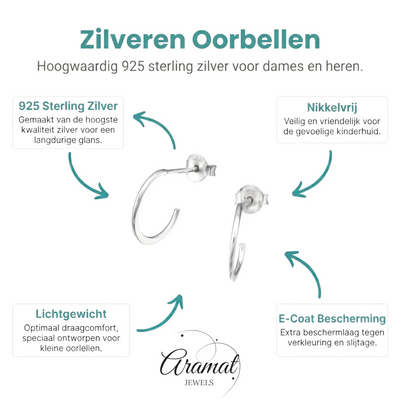Zilveren Halve Hoepel Oorbellen 12x2mm - Aramat Jewels - Oorbellen - cadeautip