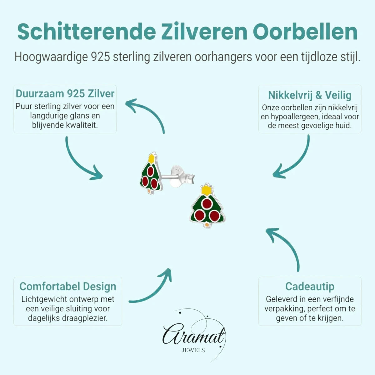 Zilveren Kerstboom Oorbellen van Aramat Jewels® - Aramat Jewels - Oorbellen - cadeautip