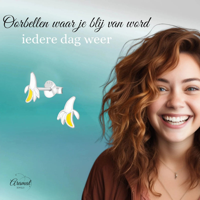 Zilveren kinder oorbellen met banaan - oor4903 - 21954 - Oorbellen kopen# - 8mm - 925 Zilver - alles