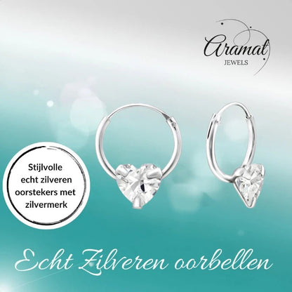 Zilveren Kinder Oorringen - Hartjes Zirkonia - 12mm - oor460 - 20311 - Oorringen kopen# - 12mm - 925 Zilver