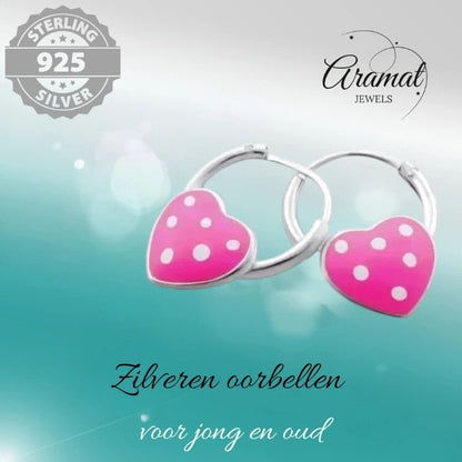 Zilveren Kinder Oorringen - Roze Hartje - 10mm - oor499 - Oorringen kopen# - 10mm - 925 Zilver