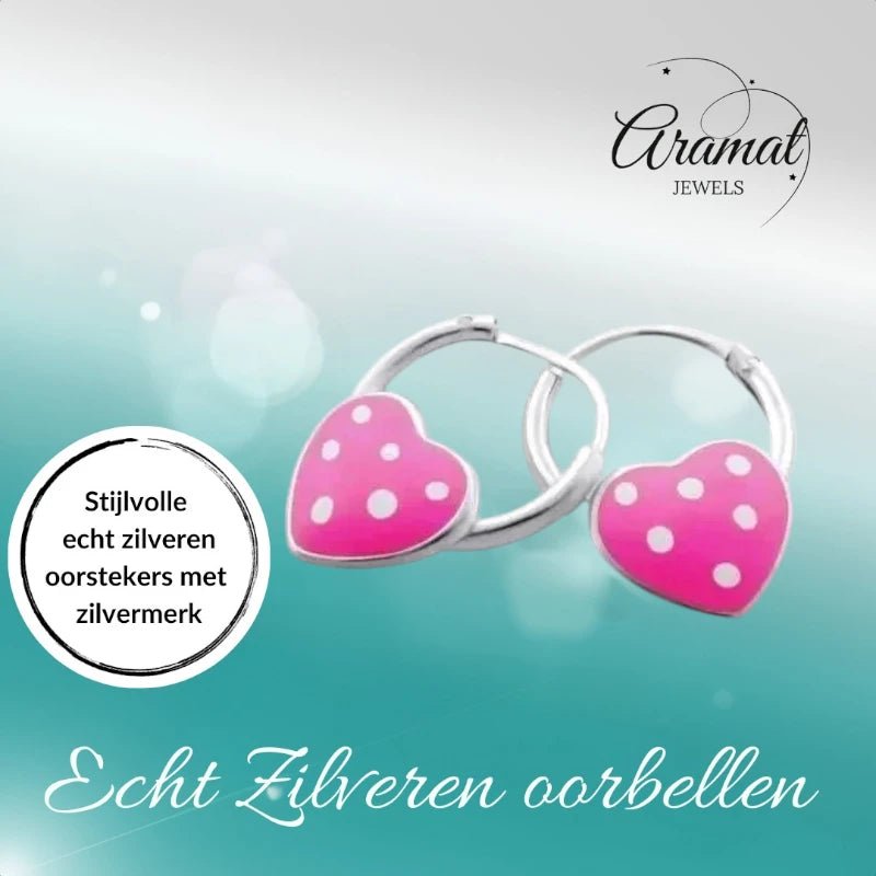 Zilveren Kinder Oorringen - Roze Hartje - 10mm - oor499 - Oorringen kopen# - 10mm - 925 Zilver