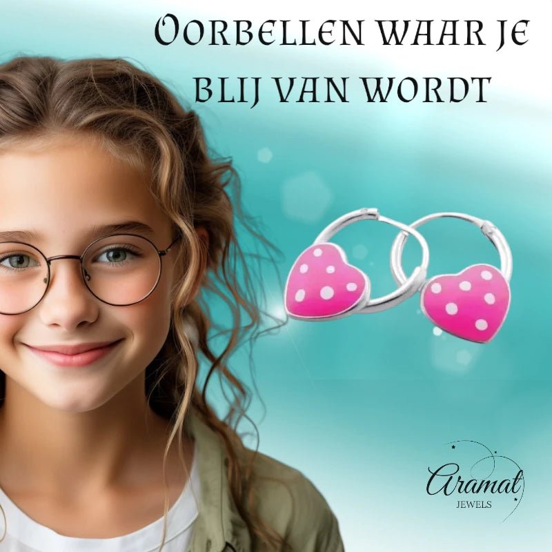 Zilveren Kinder Oorringen - Roze Hartje - 10mm - oor499 - Oorringen kopen# - 10mm - 925 Zilver