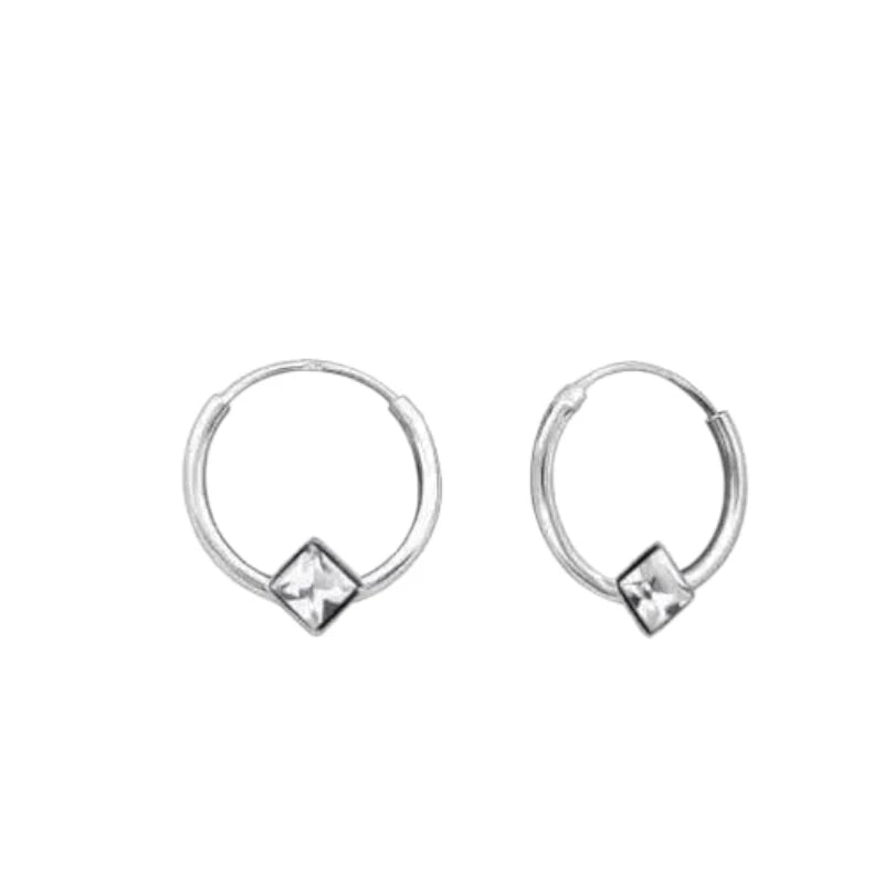 Zilveren Kinder Oorringen - Vierkante Kristal - 10mm - oor474 - Oorringen kopen# - 10mm - 925 Zilver