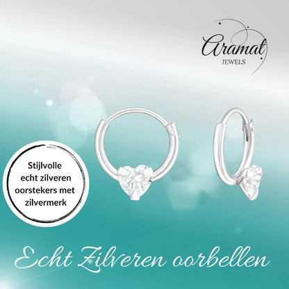 Zilveren Kinder Oorringetjes - Hart Zirkonia - 10mm - oor484 - 19218 - Oorringen kopen# - 10mm - 925 Zilver