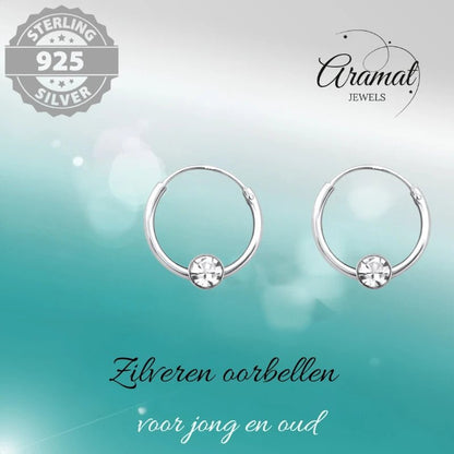 Zilveren Kinder Oorringetjes - Transparant Kristal - 10mm - oor459 - 825 - Oorringen kopen# - 10mm - 925 Zilver