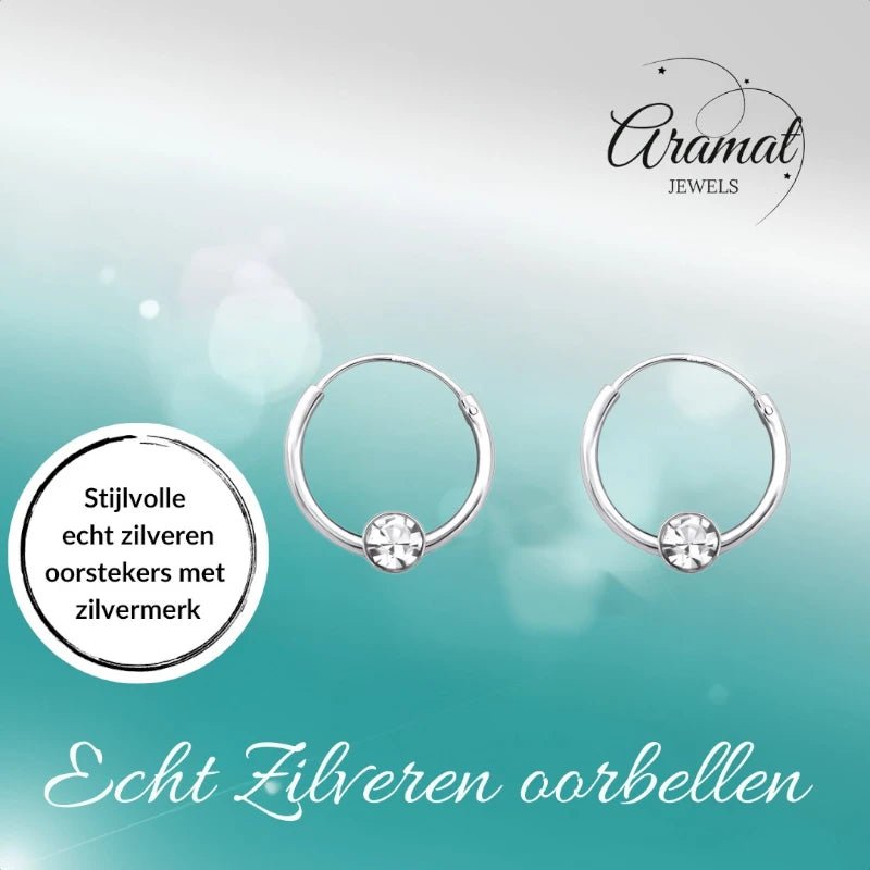 Zilveren Kinder Oorringetjes - Transparant Kristal - 10mm - oor459 - 825 - Oorringen kopen# - 10mm - 925 Zilver