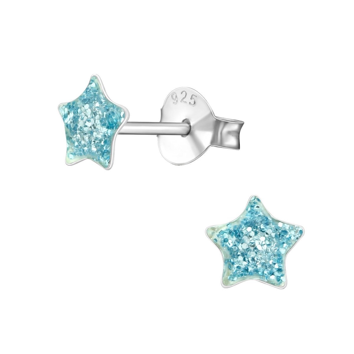 Zilveren Kinderoorbellen Blauwe Glitter Ster 5mm - Aramat Jewels - Oorbellen - cadeautip