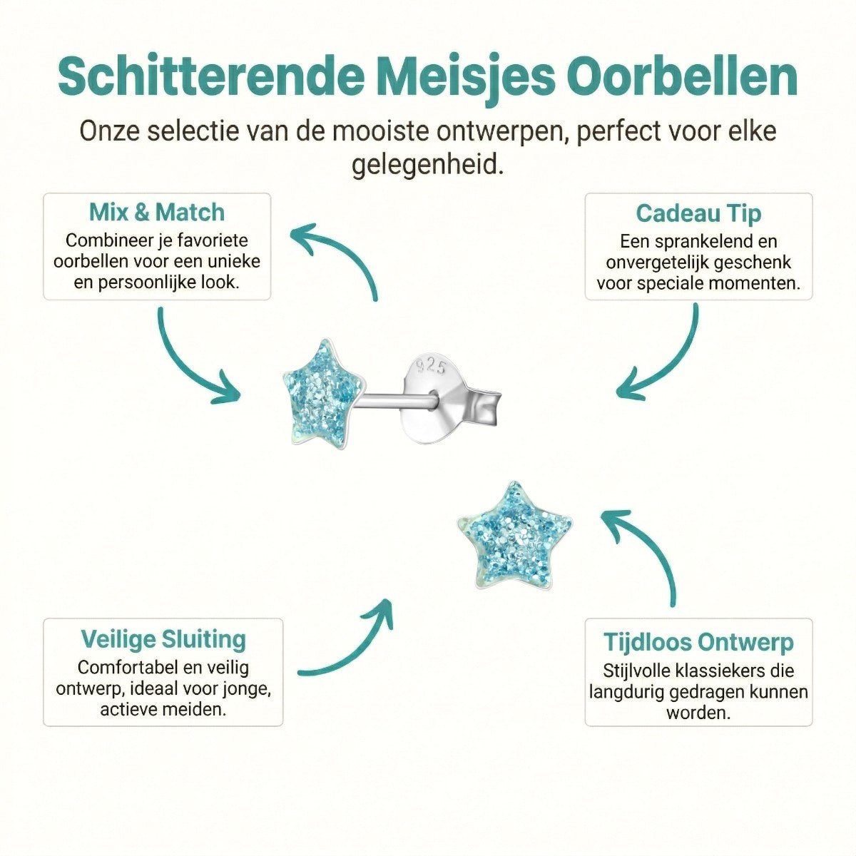 Zilveren Kinderoorbellen Blauwe Glitter Ster 5mm - Aramat Jewels - Oorbellen - cadeautip