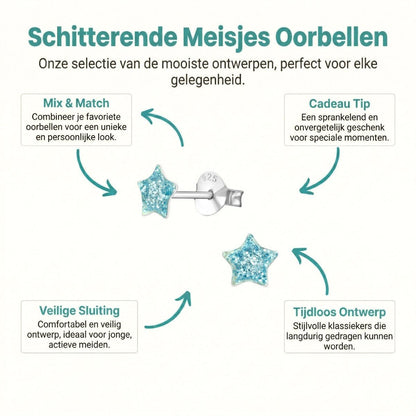 Zilveren Kinderoorbellen Blauwe Glitter Ster 5mm - Aramat Jewels - Oorbellen - cadeautip