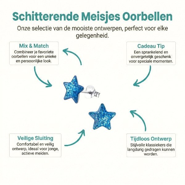 Zilveren Kinderoorbellen Blauwe Glitter Ster 9mm - Aramat Jewels - Oorbellen - cadeautip